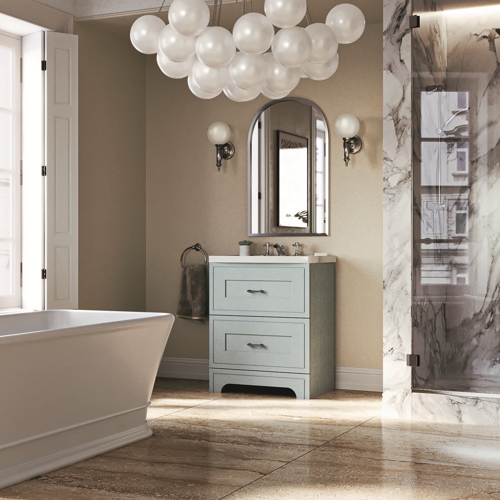 mperial Fradley Sea Mist Freestanding 2 Drawer Vanity Unit & Radcliffe Basin - Lifestyle Image
